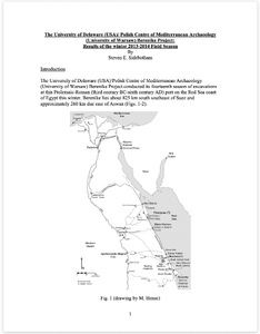 The University of Delaware (USA)/ Polish Centre of Mediterranean Archaeology (University of Warsaw) Berenike Project: Results of the winter 2013–2014 Field Season